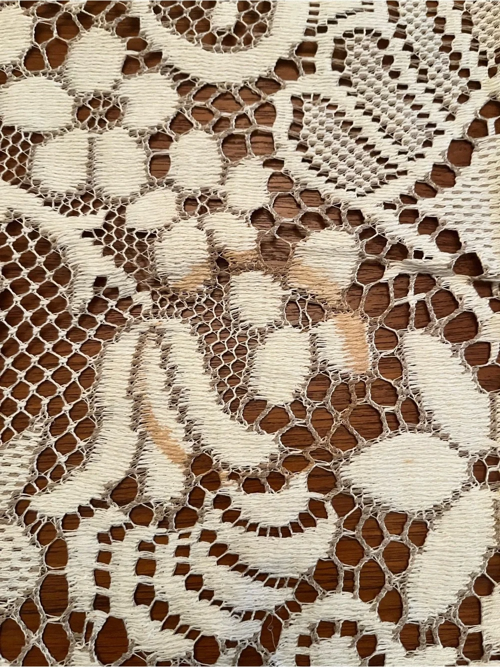 Vintage 1960 Cream Floral Lace Tablecloth Made in France 68” x 88”